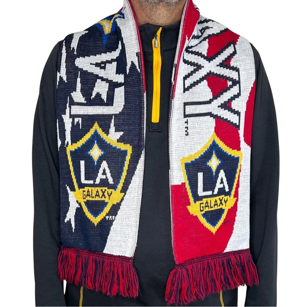 LA Galaxy Crest Scarf Fringe Los Angeles Soccer Team Football Club Red Blue